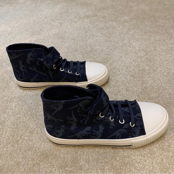 Joe Fresh Blue White High Top Sneakers Kids Size 1 Dinosaurs Print Strap NEW - Picture 6 of 14